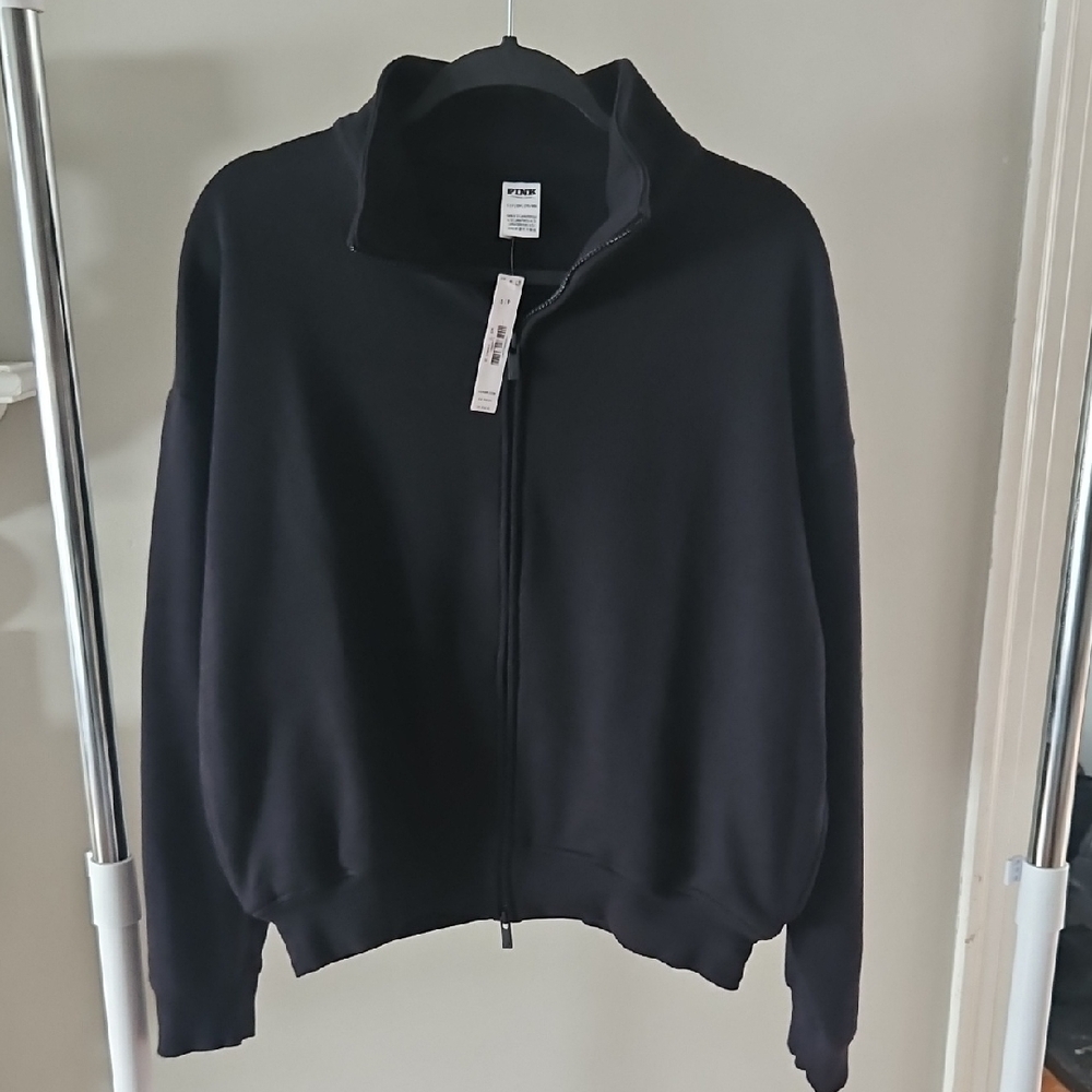 PINK (Victoria's Secret) Black Zip-Up Sweat Shirt NWT SIZE SMALL